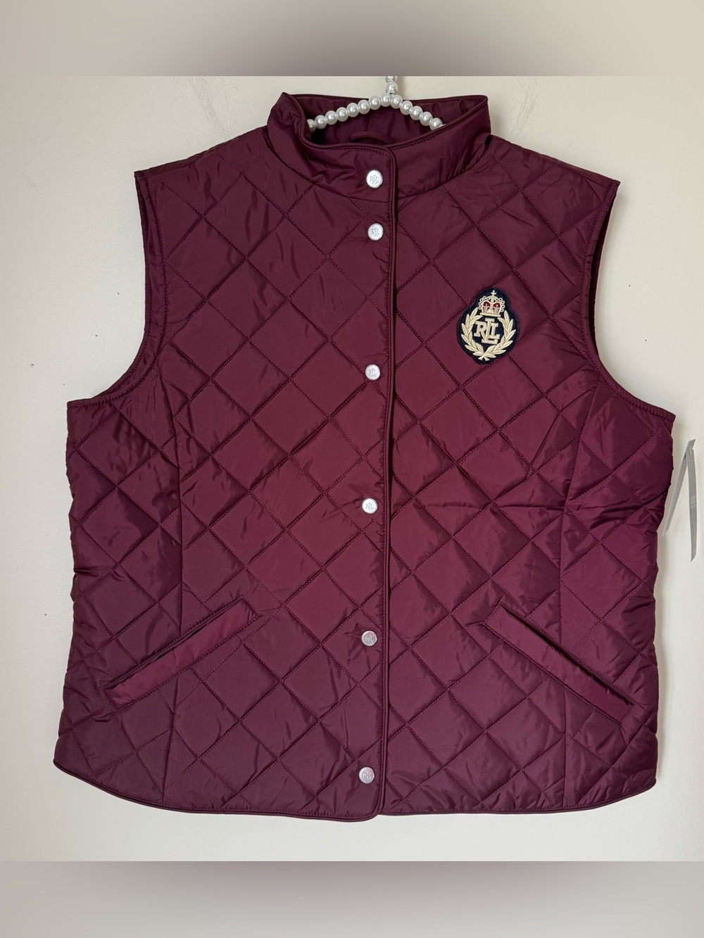 Ralph Lauren Quilted Vest in Burgundy with Embroidered Crest women’s size S